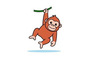 Orangutan Hanging on Root Cartoon Illustration