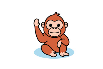 Orangutan Waving Hand Cartoon Illustration