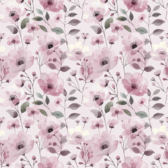 Soft Pink Watercolor Floral Seamless Pattern with Delicate Blossoms