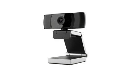 Professional black webcam with sharp image quality and versatile mounting options for modern communication isolated on transparent background