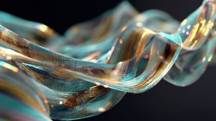 Abstract holographic waves in a 3d rendered space, featuring smooth flowing shapes, radiant light effects, and modern futuristic aesthetics suitable for digital backgrounds and innovative design theme
