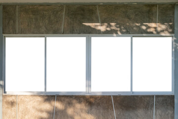 Blank modern white glass window frame outside the house