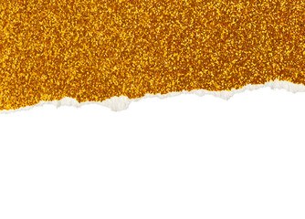 Ripped gold glitter paper torn edges strips isolated background