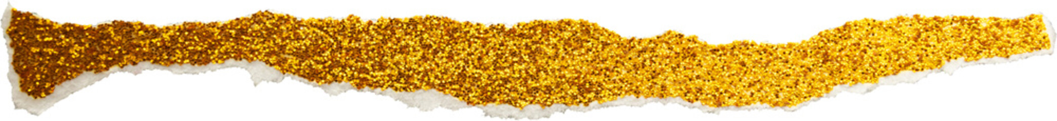 Ripped gold glitter paper torn edges strips isolated background