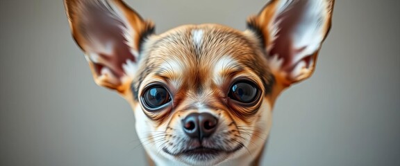 Close-up portrait of a tiny chihuahua, expressive eyes, alert ears, puppy, companion animal