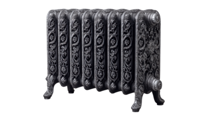 Ornate vintage cast iron radiator providing classic heating and antique style on a transparent background