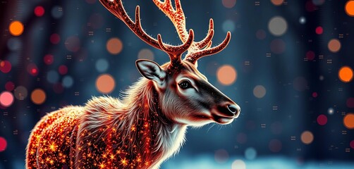 Digitally corrupted reindeer image with pixelation and fragmentation, symbolizing errors, defects, or technological malfunctions ,  internet,  symbol