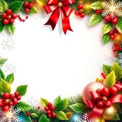 Festive frame with snowflakes, holly, and ornaments Merry and bright ,  new year,  joy