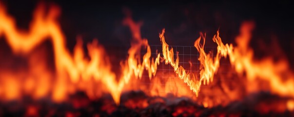 conceptual, crisis, recession, backgrounds, Fiery Abstract Background Symbolizing Inflation Burn and Recession Impact on Stock Chart