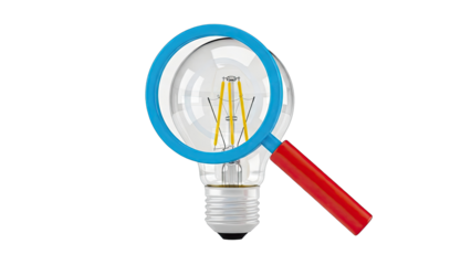 Magnifying Glass Over Filament Light Bulb