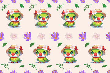 Fototapeta premium set of cartoon birds, parrot ,seamless pattern ,wallpaper