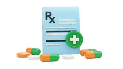 Medical Prescription with Pills and Health Symbol