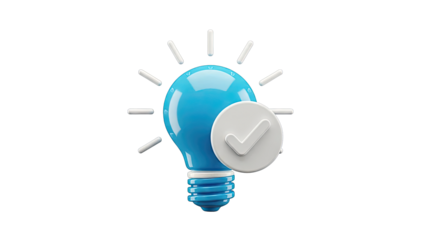 Blue Light Bulb with Check Mark Icon