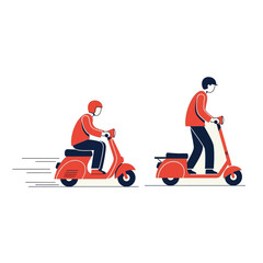 Line art illustration of a delivery man riding a fast scooter or moped for food and package delivery service.