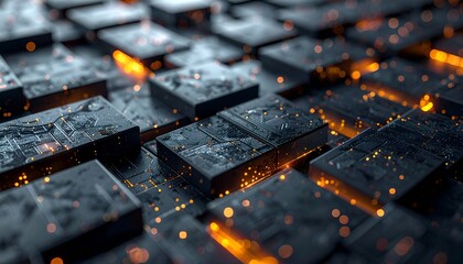 Abstract futuristic data storage concept visualized through modular brick-like structures, symbolizing digital memory, secure infrastructure, and next-generation technology.