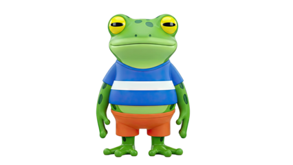 Cartoon Frog Character in Blue and Orange Outfit