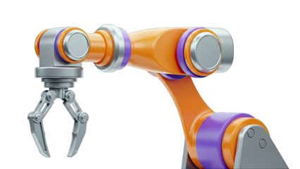 Orange and silver robotic arm with gripper