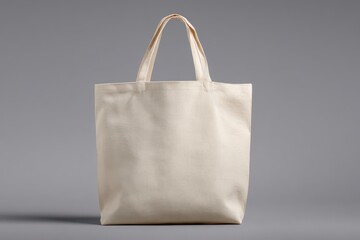 Textured Beige Tote Bag with Handles Isolated Against Gray Background in Studio Lighting