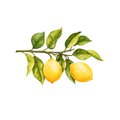 Vibrant Lemon Branch with Ripe Yellow Fruits and Green Leaves