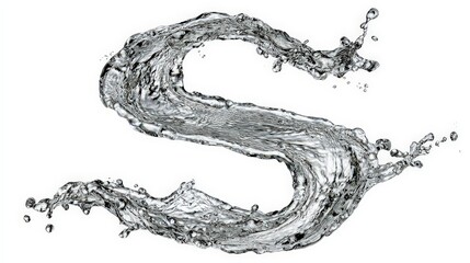 Abstract Water Splash Forming Letter S Against White Background