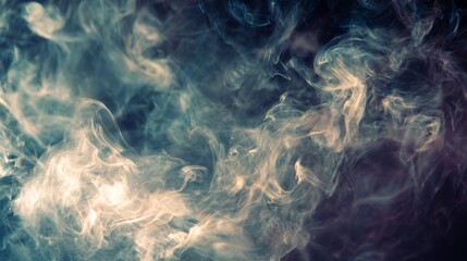 Colorful abstract smoke swirling against dark background with luminous flowing textures, soft gradients, and ethereal atmospheric patterns for modern artistic designs and digital artwork