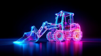 wireframe Backhoe Loader Business and Industry. Construction Machinery Innovation: Backhoe Loader Wireframe Enhanced by Realistic Digital Rendering for Infrastructure Projects