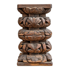 Exquisite Carved Wooden Pillar: The detailed beauty of a carved wooden pillar, an object of artisan craftsmanship, evoking a sense of history and fine design.