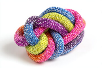 Colorful Knotted Rope Sphere on White Background with Silver Glittering Detail