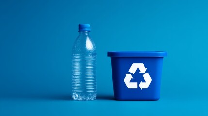 Embracing Sustainability: Plastic Bottle by Recycling Bin - Eco-friendly Environmental Awareness Campaign Concept