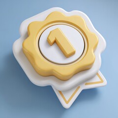 Gold And White Badge With Number One Icon On Blue Background