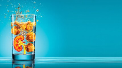 Kidney Stone Awareness, Hydration and Kidney Health. Understanding the Link Between Kidney Stones and Hydration - Educational Graphic with Copy Space