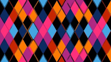Classic argyle geometric rhombus pattern with repeating diamond shapes, elegant harlequin check design suitable for textile fabric, clothing, sweaters, web backgrounds, wrapping paper, invitations, an