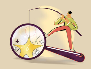 Man searching for talent or idea, finding opportunity and success