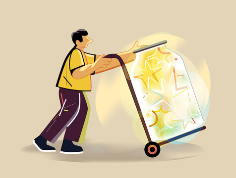Man delivering stars, success and inspiration in creative business