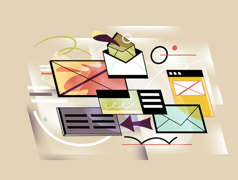 Email communication and newsletter marketing, digital message concept