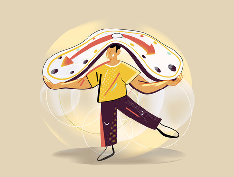 Man holding flexible clock, time management and productivity concept
