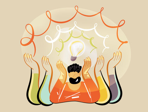 Person with light bulb above head symbolizing idea and inspiration