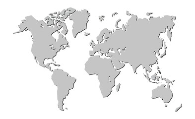 Fototapeta premium World map design on white background highlighting global continents, North America, South America, Europe, Asia, Africa and Australia.