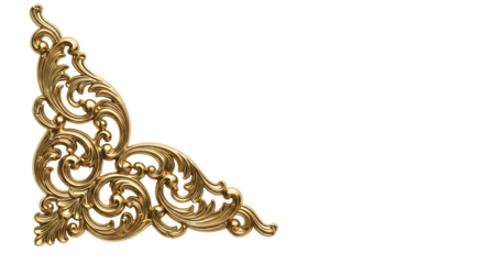 Elegant gold ornate corner, intricately designed and detailed. The piece radiates sophistication and adds a touch of classic luxury, isolated on transparent background