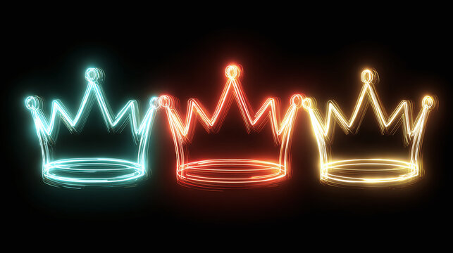 Illuminated Neon Crowns on Black Background