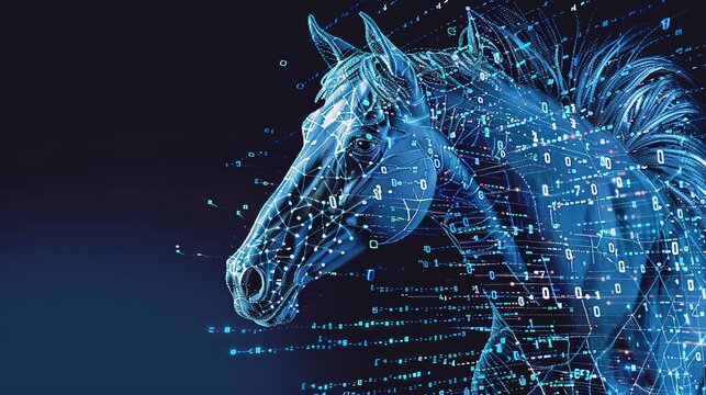 Horse Silhouette Formed by Arrangement of Binary Code &lsquo;0&rsquo; and &lsquo;1&rsquo;, Highlighting Digital Tech Identity and Abstract Data Art