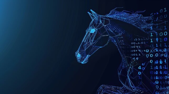 Horse Silhouette Formed by Arrangement of Binary Code &lsquo;0&rsquo; and &lsquo;1&rsquo;, Highlighting Digital Tech Identity and Abstract Data Art