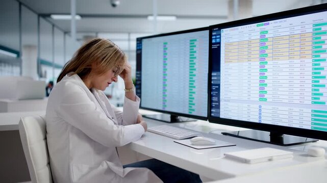 Overworked Nurse Frustrated With Technology In Hospital Looking