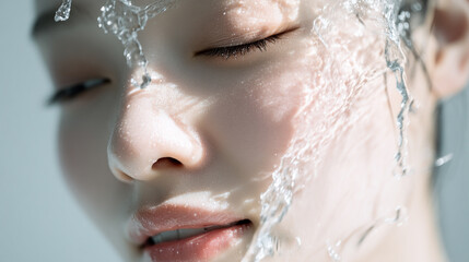 洗顔する美しい女性の美肌と清潔感。美容・コスメ・スキンケア広告用写真
