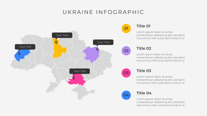Ukraine map infographic template with 4 options. Ukraine administrative map infographic for presentation.