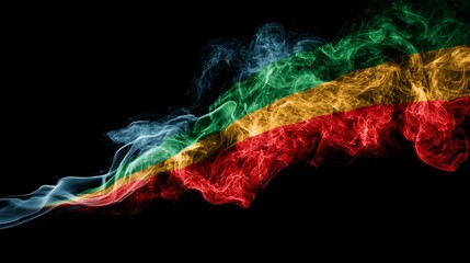 Mauritius national flag waving with realistic smoke effect isolated on black background, patriotic symbol with vibrant colors for culture, travel, and celebration themes