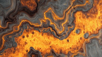 Molten metal flowing with fiery highlights, creating dynamic abstract patterns and glowing textures for industrial, futuristic, and high-energy backgrounds