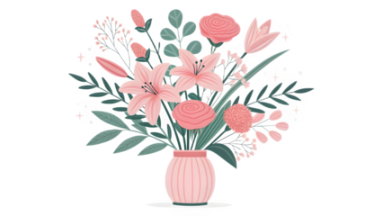 Minimal Pink Floral Bouquet Flat Illustration