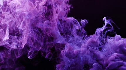 Abstract purple smoke swirling in dynamic patterns on a dark black background, creating a dramatic, mysterious, and artistic visual effect for digital art, creative design, and modern visual projects