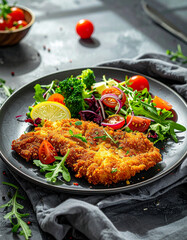 Beef schnitzel with seasonal salad